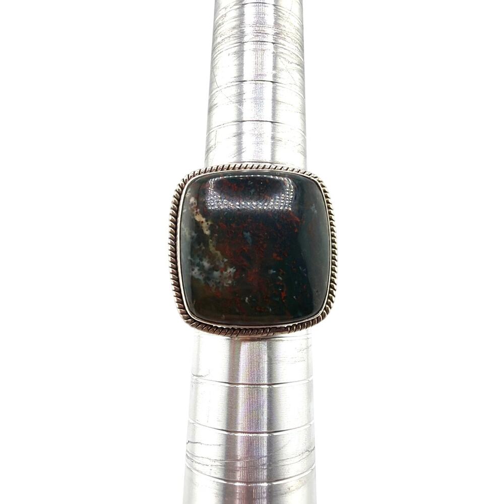 Sterling Silver Twisted Rope Bloodstone and Red Jasper Ring Size 8
